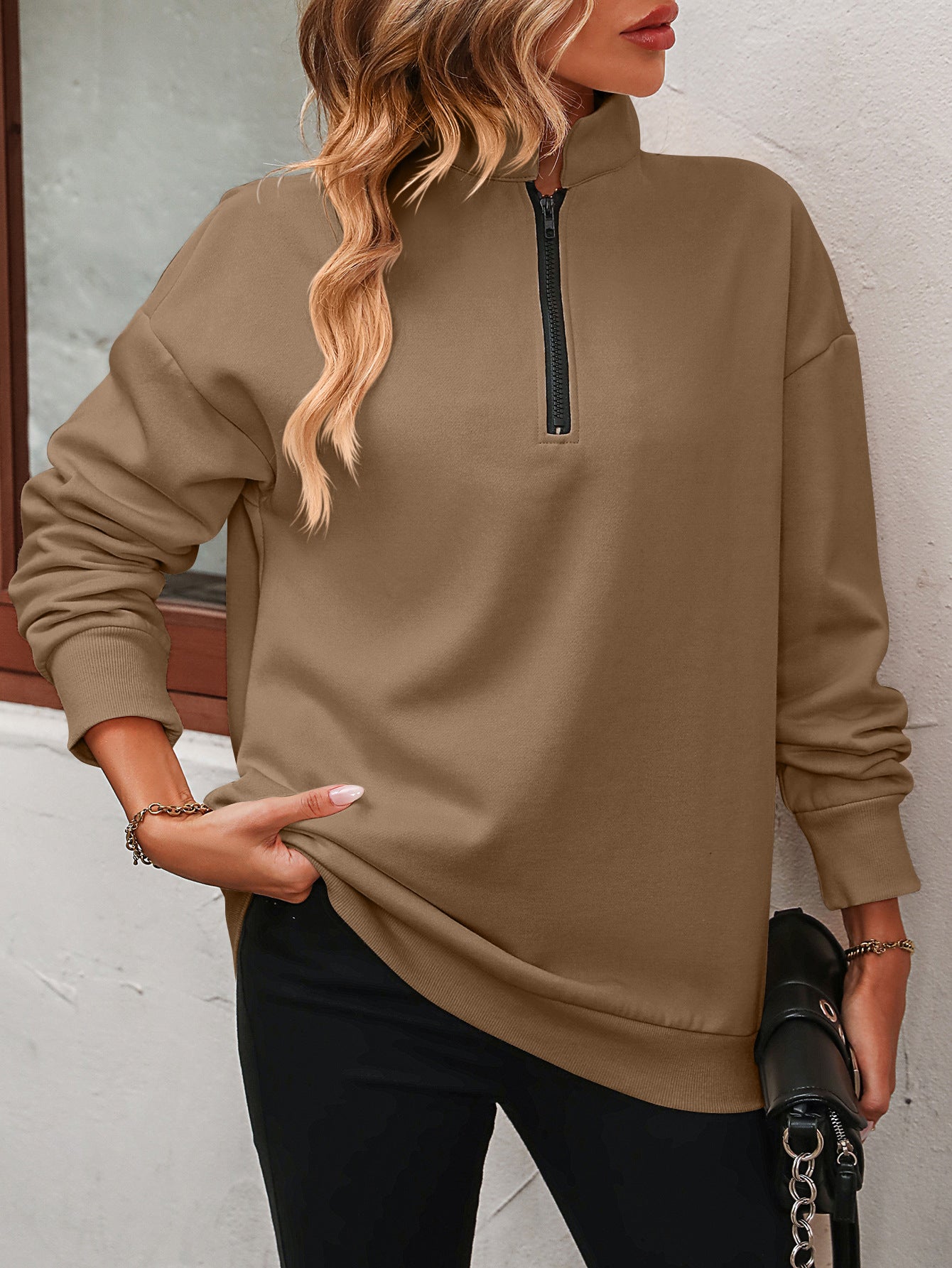 Zip-Up Dropped Shoulder Sweatshirt Zip-Up Dropped Shoulder Sweatshirt